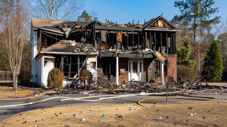 Severely burned residential home after fire damage requiring emergency fire cleanup and full property restoration services in Downriver Detroit, MI.