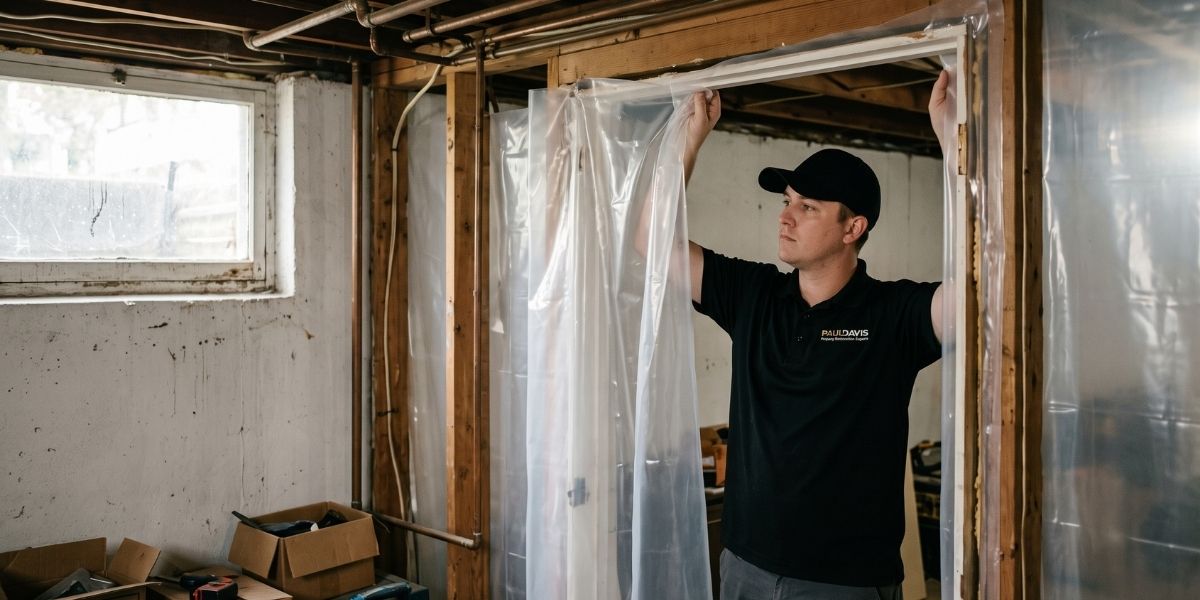 Paul Davis technician arriving for mold damage service at a Downriver Detroit home